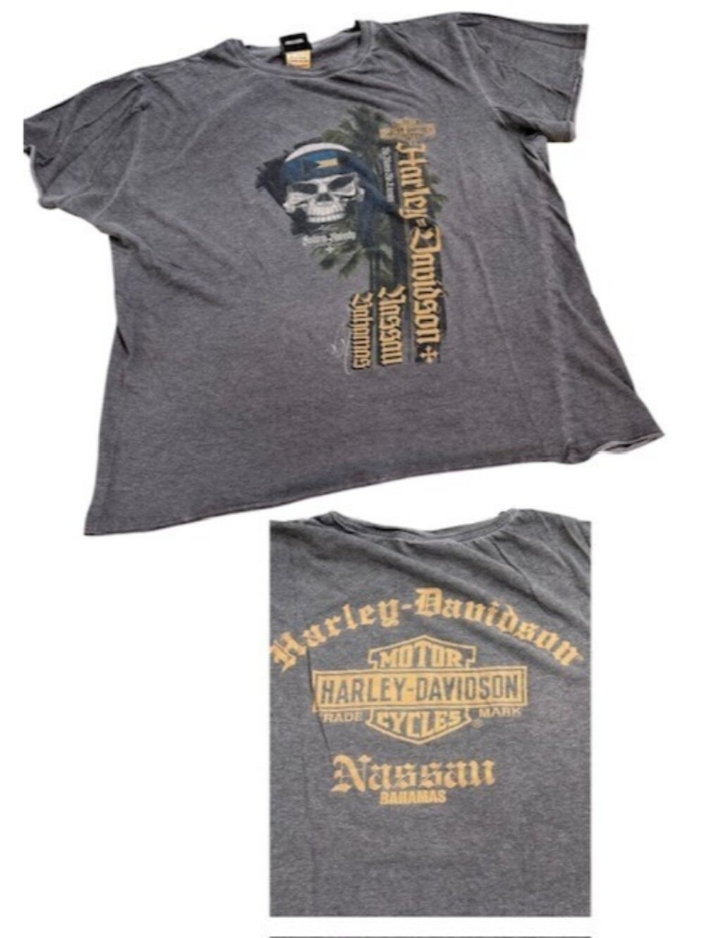 Harley Davidson T Shirt XL Grey Pirate Nassau Bahamas Biker Motorcycle Tee